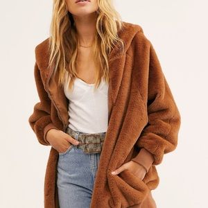 Free People Brown Teddy Coat Turn Up